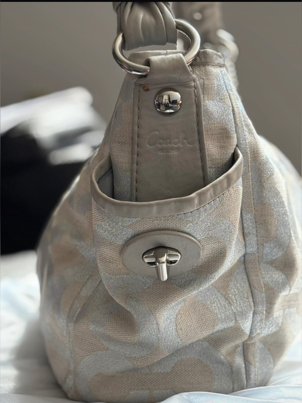Coach “Parker” Metallic Signature Shoulder Hobo in Light Champagne - Picture 3 of 8